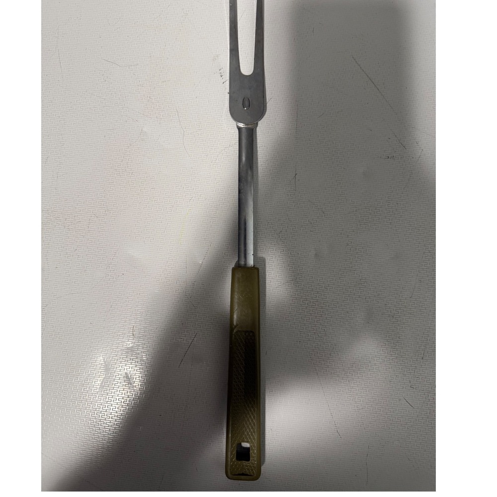 Vintage‎ Kitchen Utensil Carving Fork, Stainless Steel Olive Green Handle